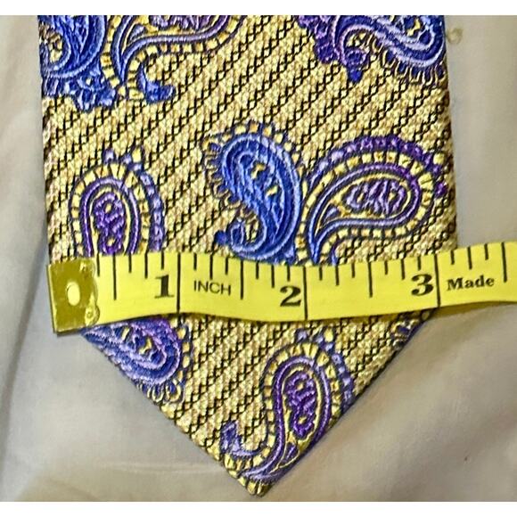 3 Silk Necktie LOT Blue Gold Paisley Silver Microdot Cream Medallion—Formal Set - Picture 3 of 12